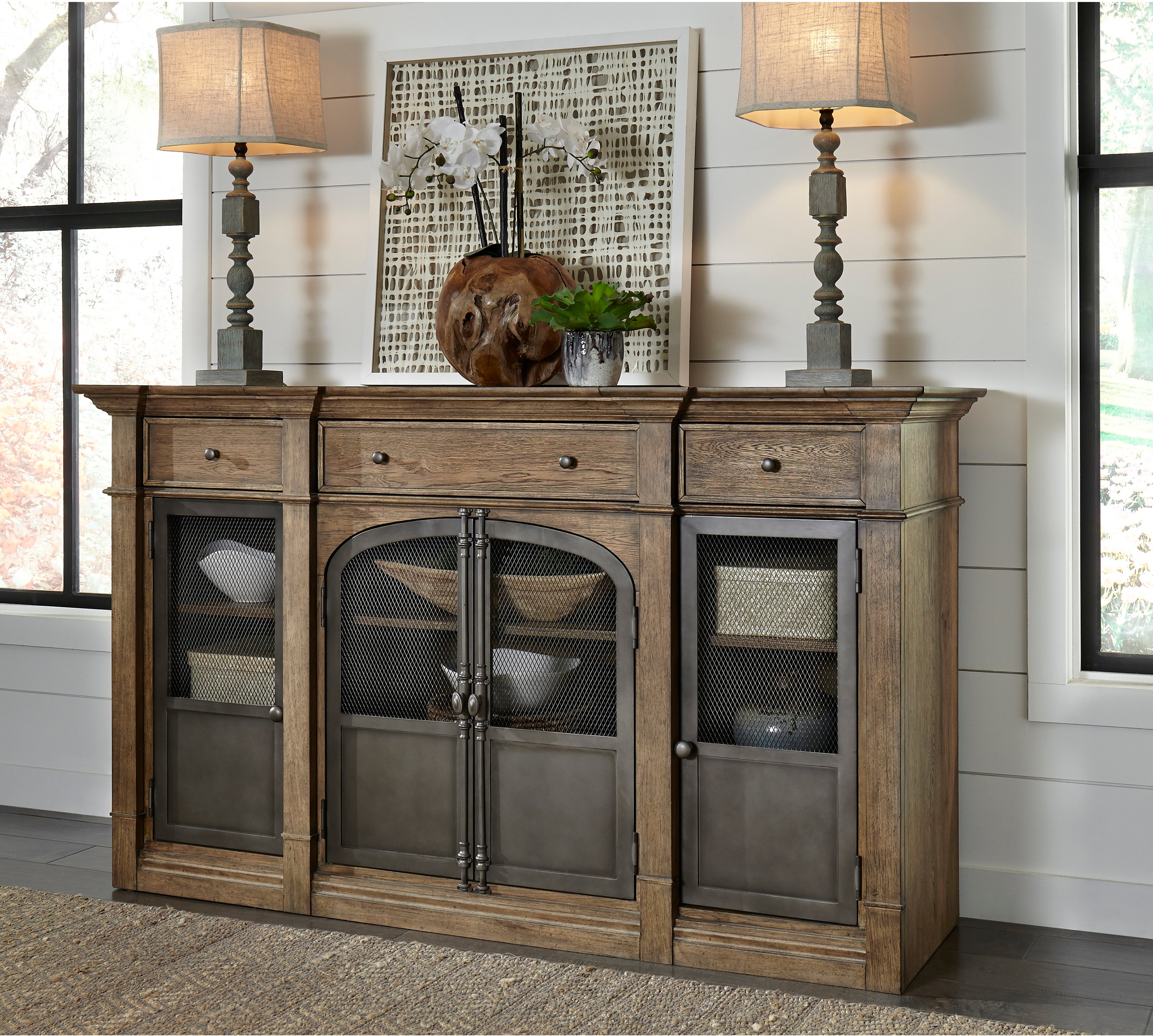 Industrial Warm Oak Dining Room Sideboard - Modern Eclectic-1