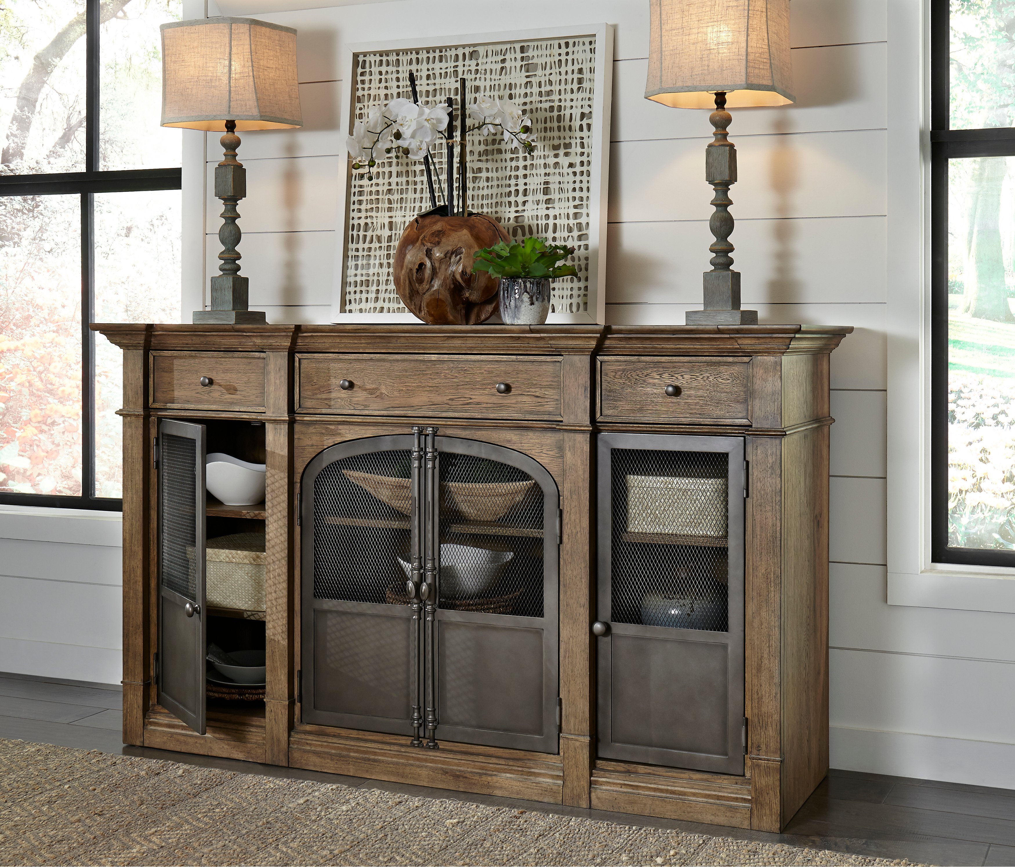Industrial Warm Oak Dining Room Sideboard - Modern Eclectic-2