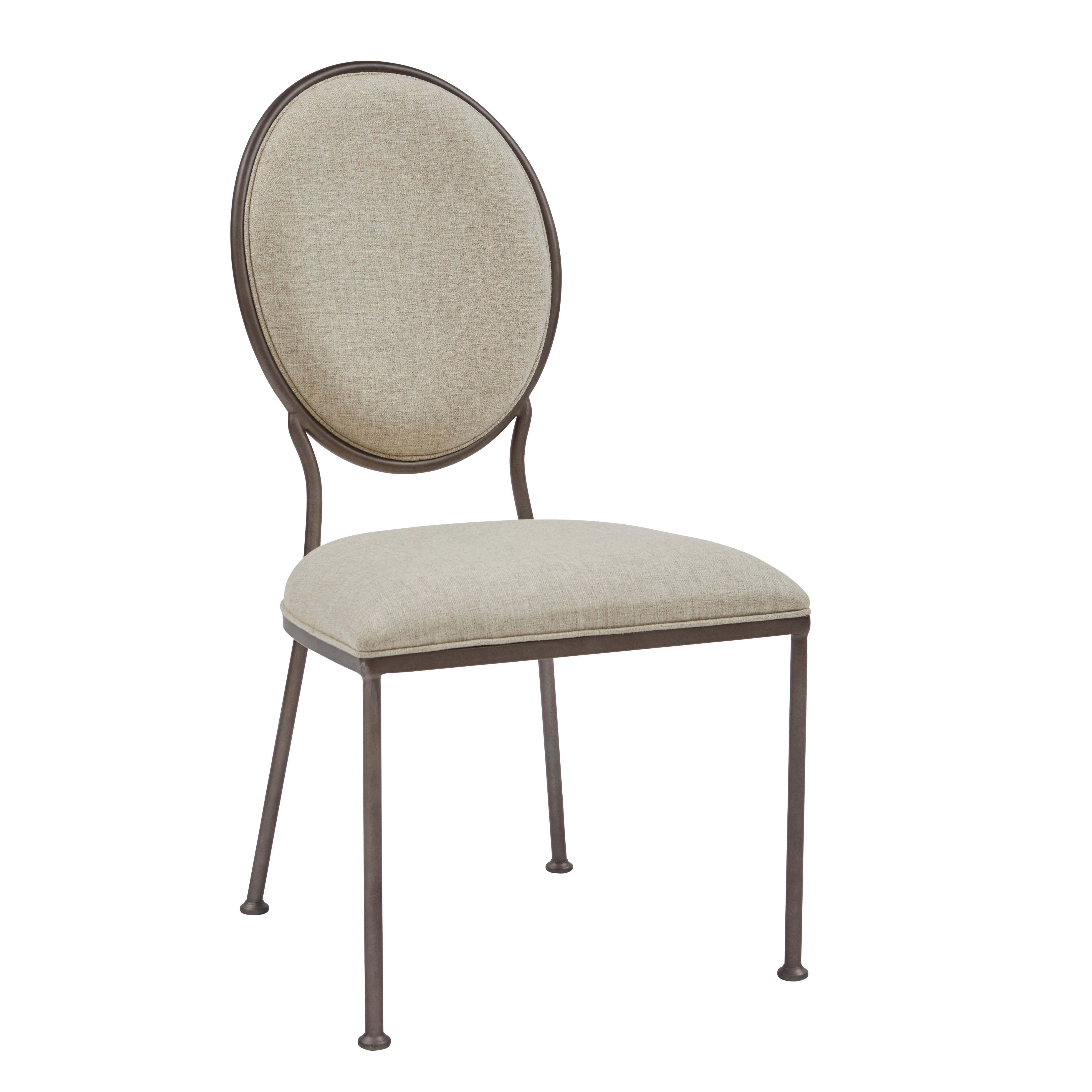 Contemporary Beige Metal Upholstered Dining Room Chair - Modern Eclectic-1