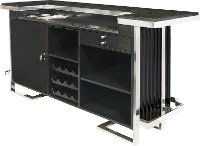 Black and Chrome Bar Cabinet with Stone Top - Modern Eclectic-3