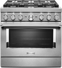 KFDC506JSS KitchenAid Commercial Style Dual Fuel Smart Range - 36 Inch, 5.1 cu. ft., Stainless Steel