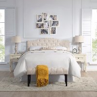 Beige Queen Upholstered Headboard and Bench Set - Modern Eclectic
