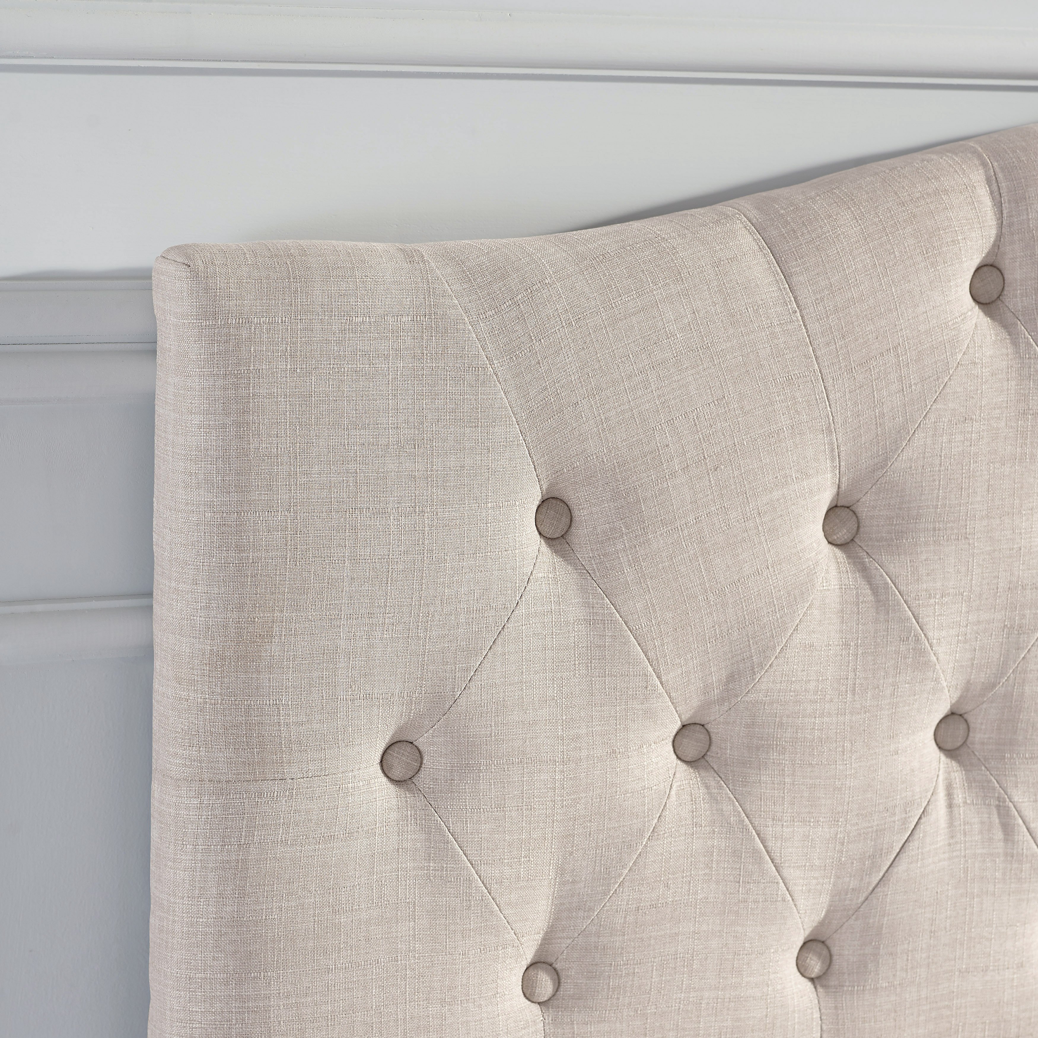 Beige Queen Upholstered Headboard and Bench Set - Modern Eclectic-2
