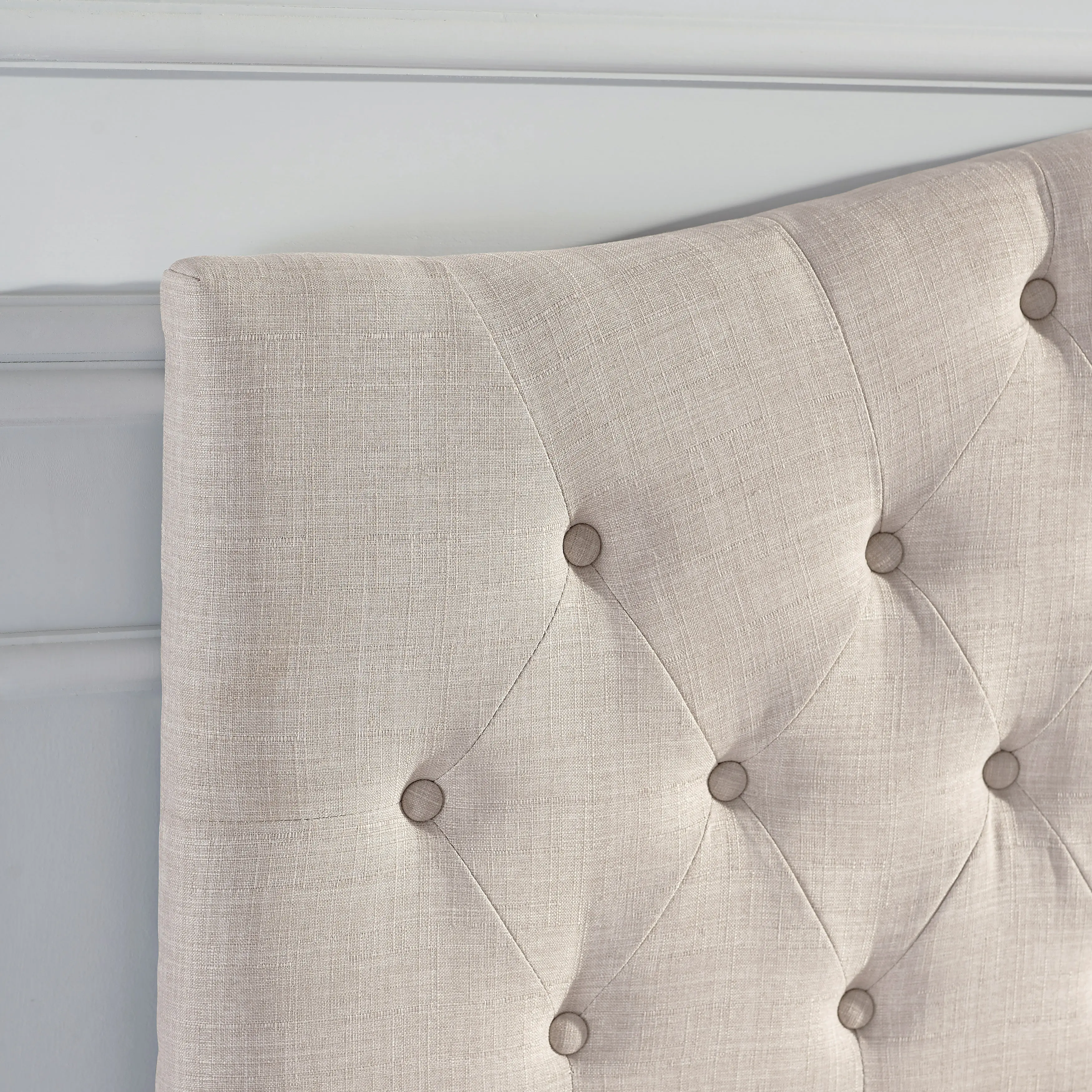 Beige Queen Upholstered Headboard and Bench Set - Modern Eclectic-2