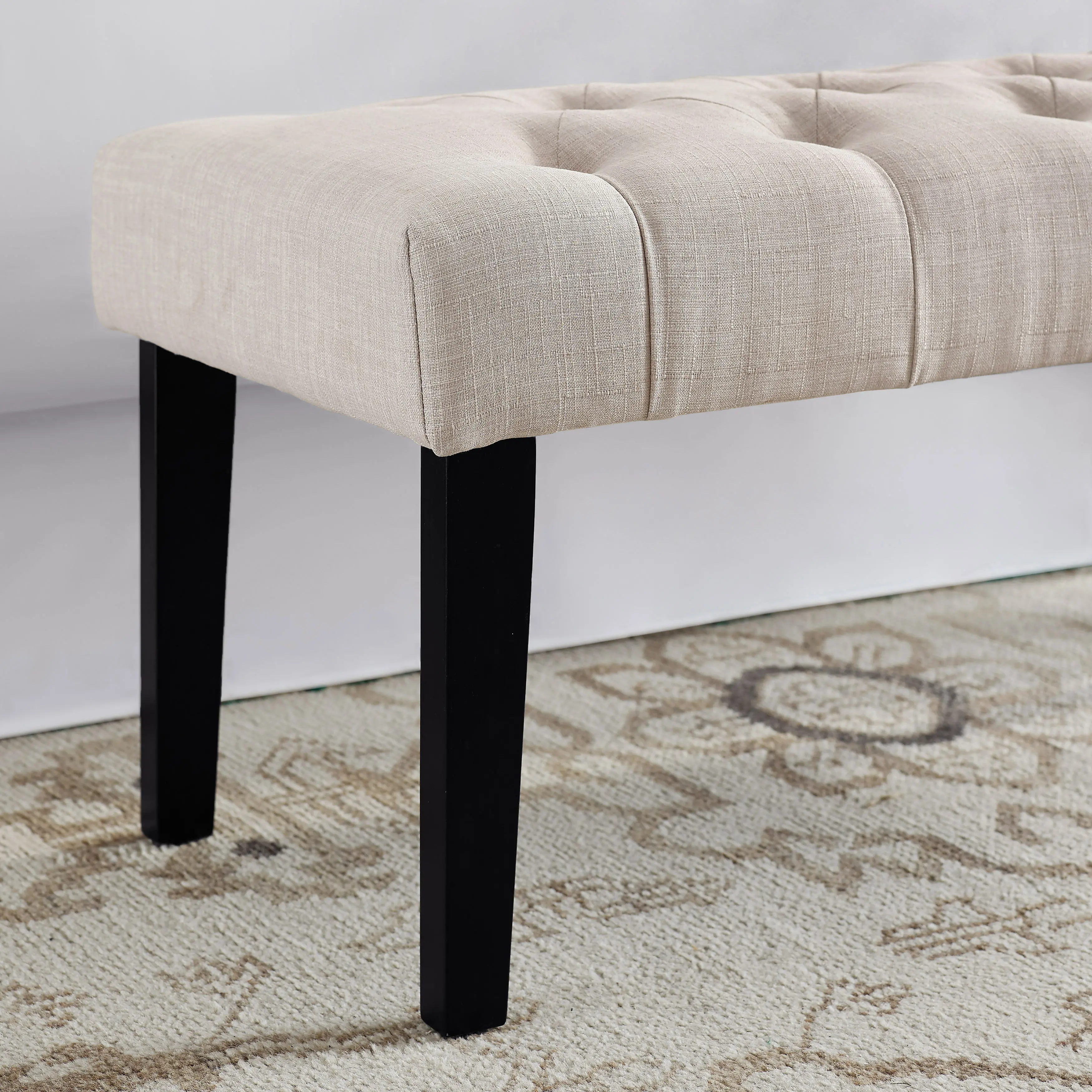 Beige Queen Upholstered Headboard and Bench Set - Modern Eclectic-3