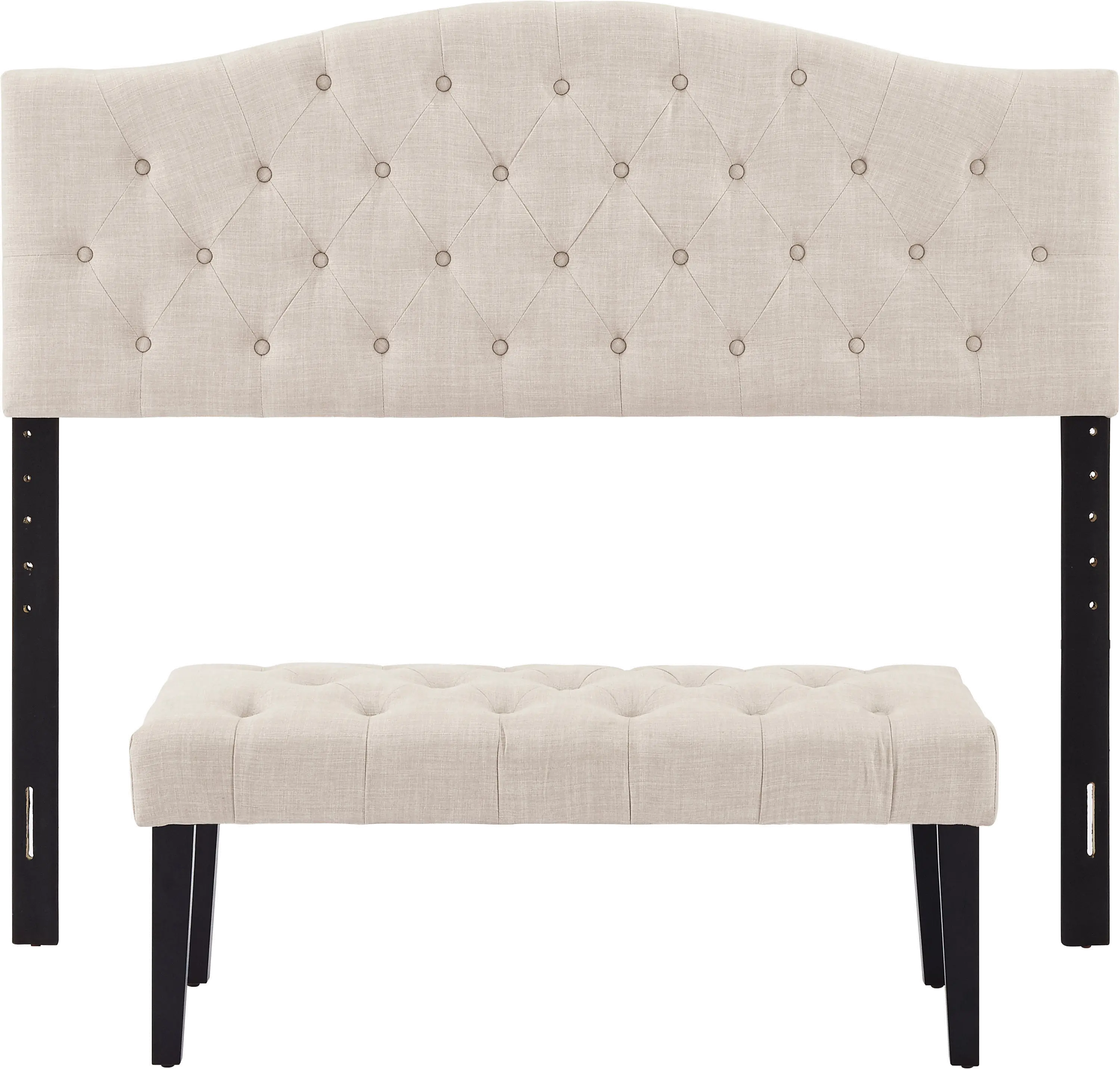 Beige Queen Upholstered Headboard and Bench Set - Modern Eclectic-4