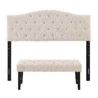 Beige Queen Upholstered Headboard and Bench Set - Modern Eclectic-4