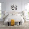 Modern Eclectic Beige Queen Upholstered Headboard and Bench Set