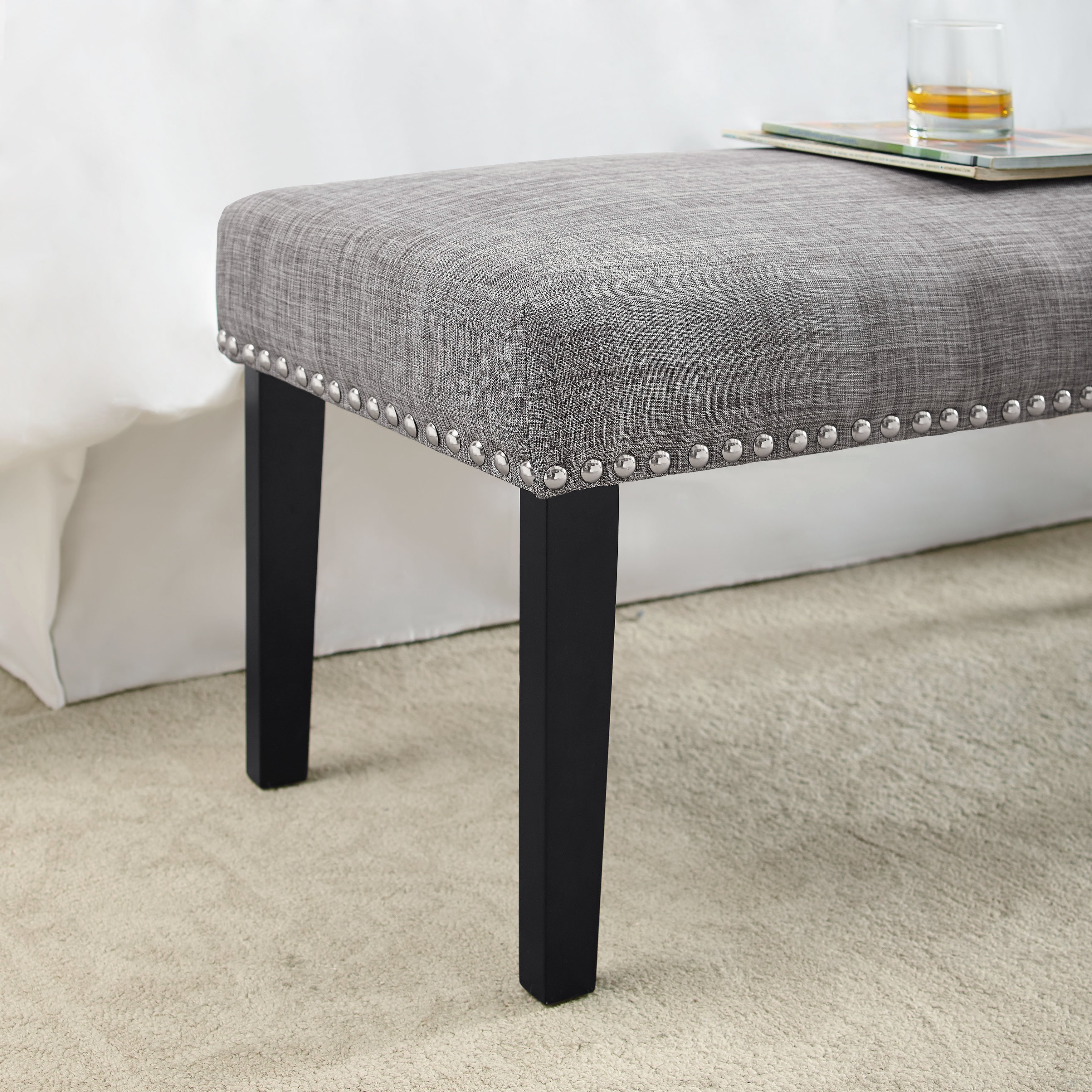 Gray Queen Upholstered Headboard and Bench Set - Modern Eclectic-2