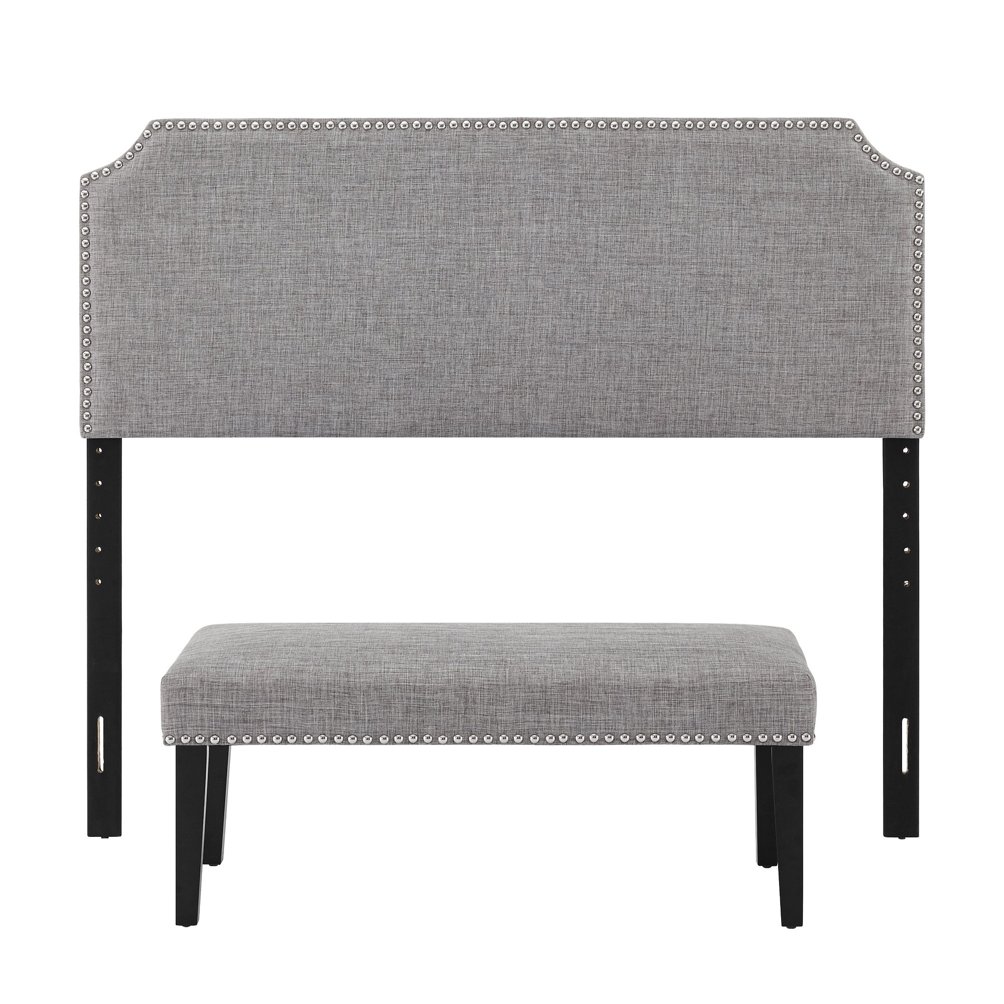 Gray Queen Upholstered Headboard and Bench Set - Modern Eclectic-5