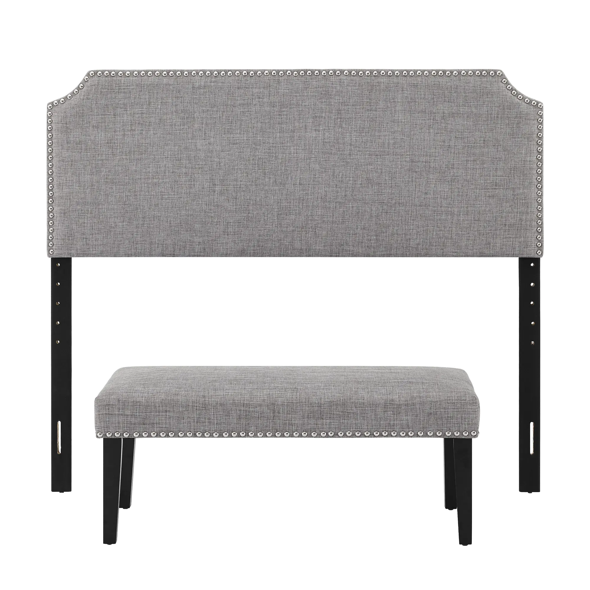 Gray Queen Upholstered Headboard and Bench Set - Modern Eclectic-5