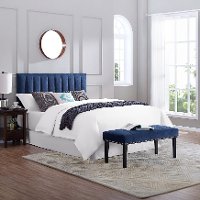 Blue Queen Upholstered Headboard and Bench Set - Modern Eclectic