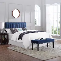 Blue Queen Upholstered Headboard and Bench Set - Modern Eclectic