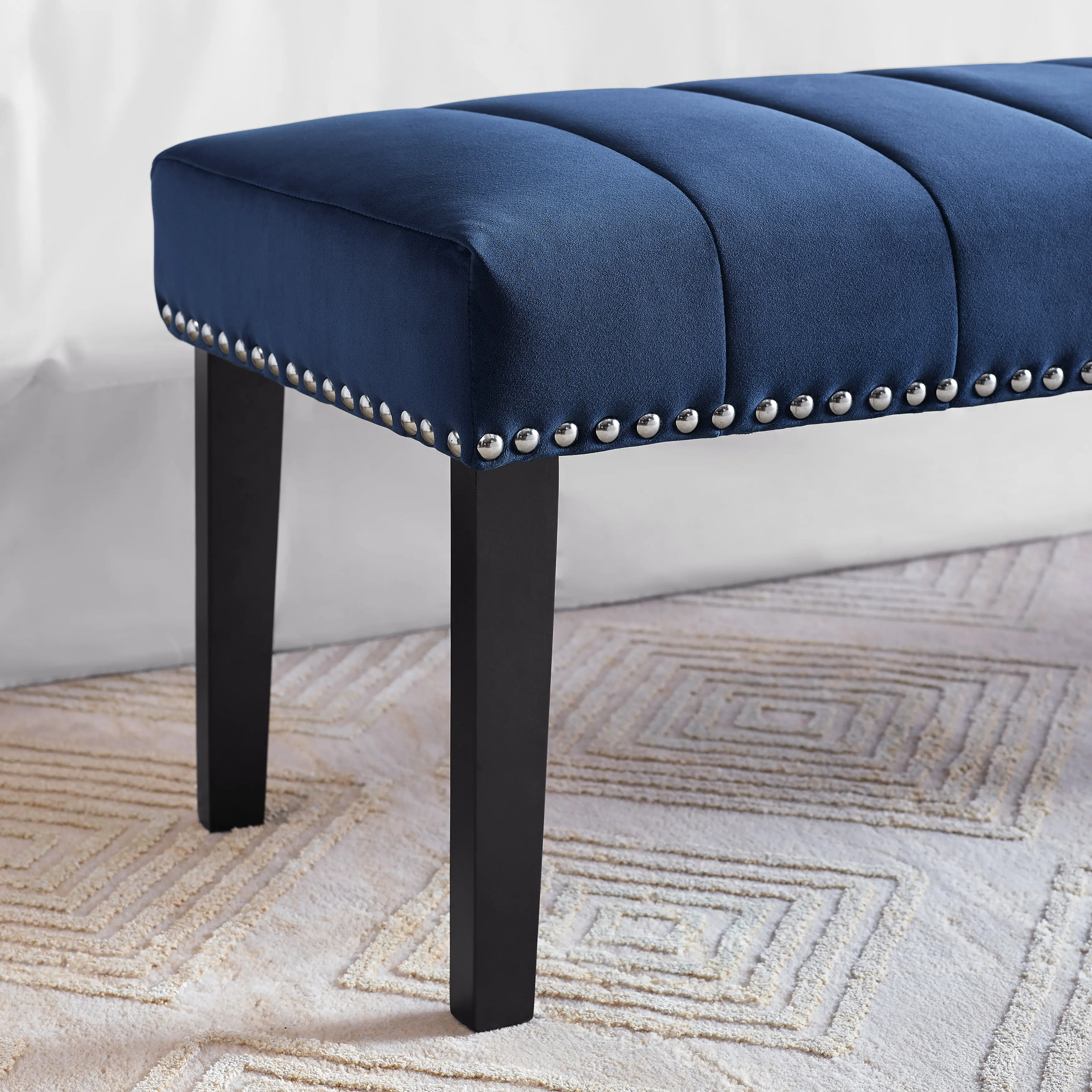 Blue Queen Upholstered Headboard and Bench Set - Modern Eclectic-2