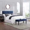 Modern Eclectic Blue Queen Upholstered Headboard and Bench Set