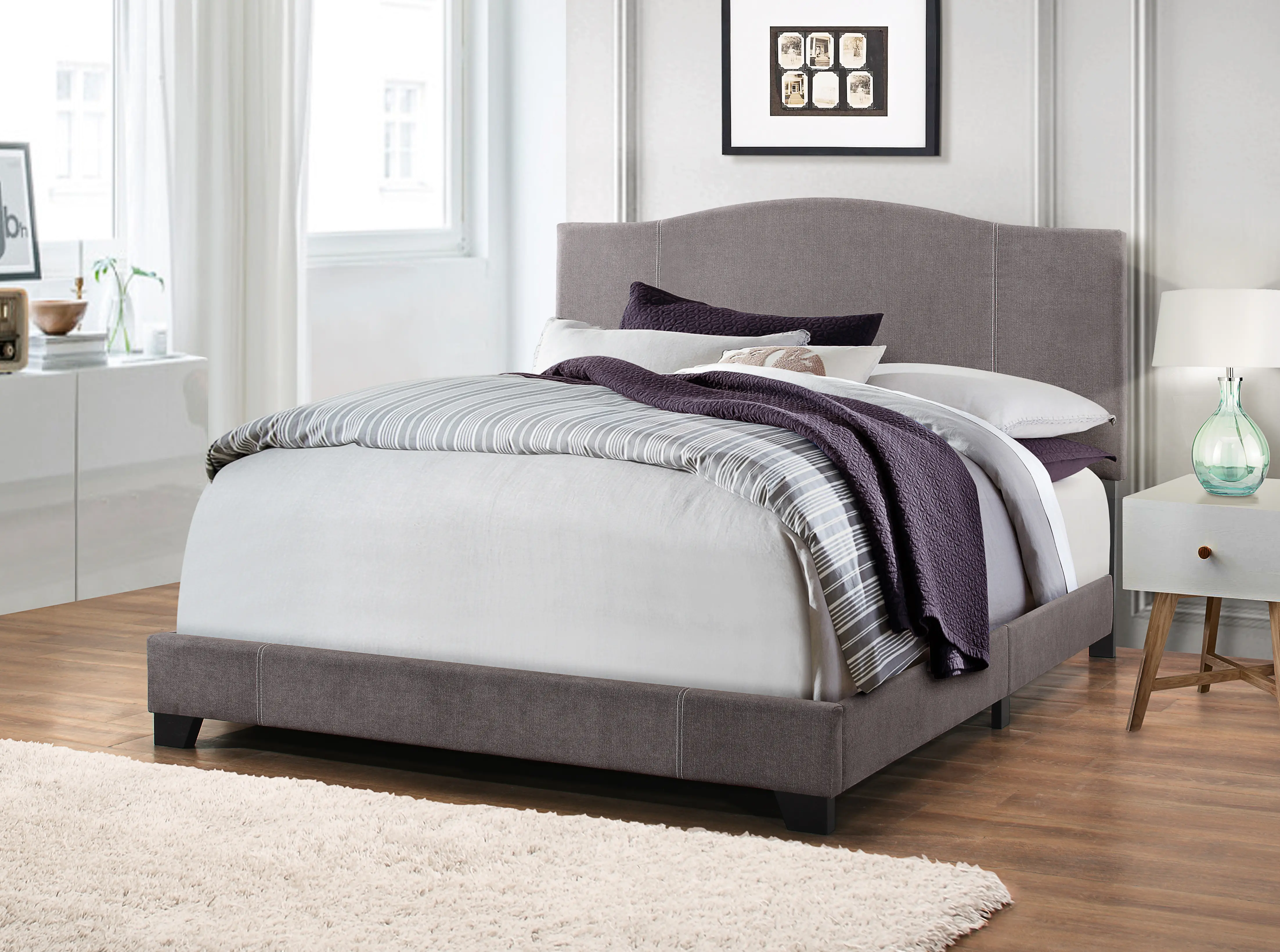 Denim Gray Queen Upholstered Bed - Modern Eclectic-1
