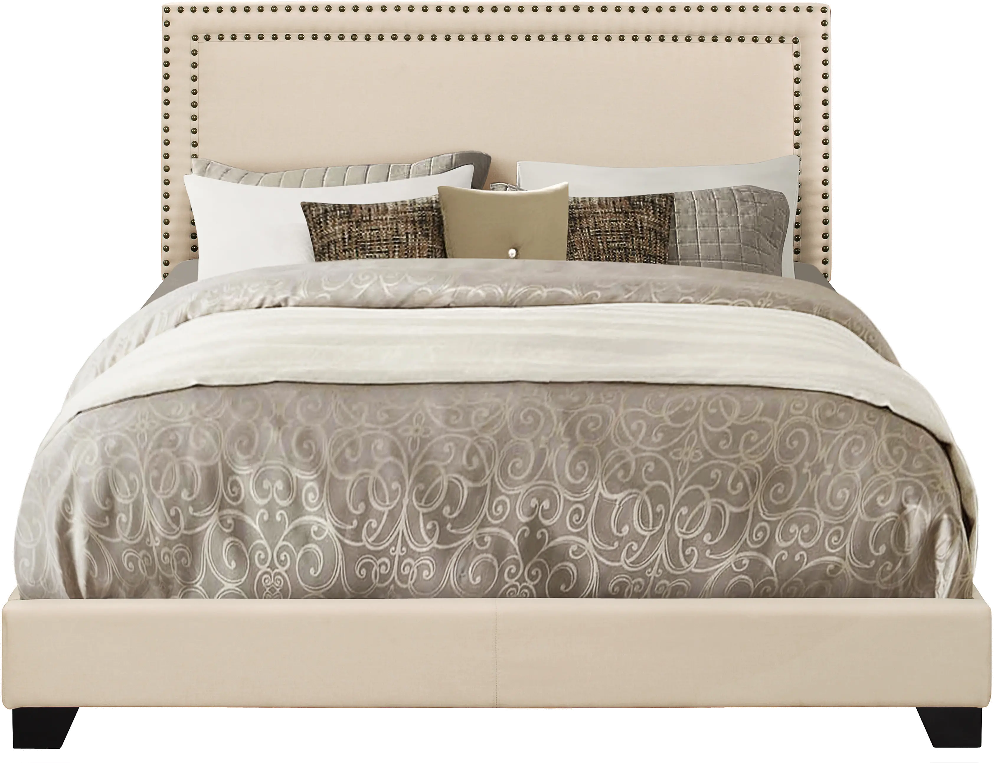 Contemporary Cream Queen Upholstered Bed - Modern Eclectic-5