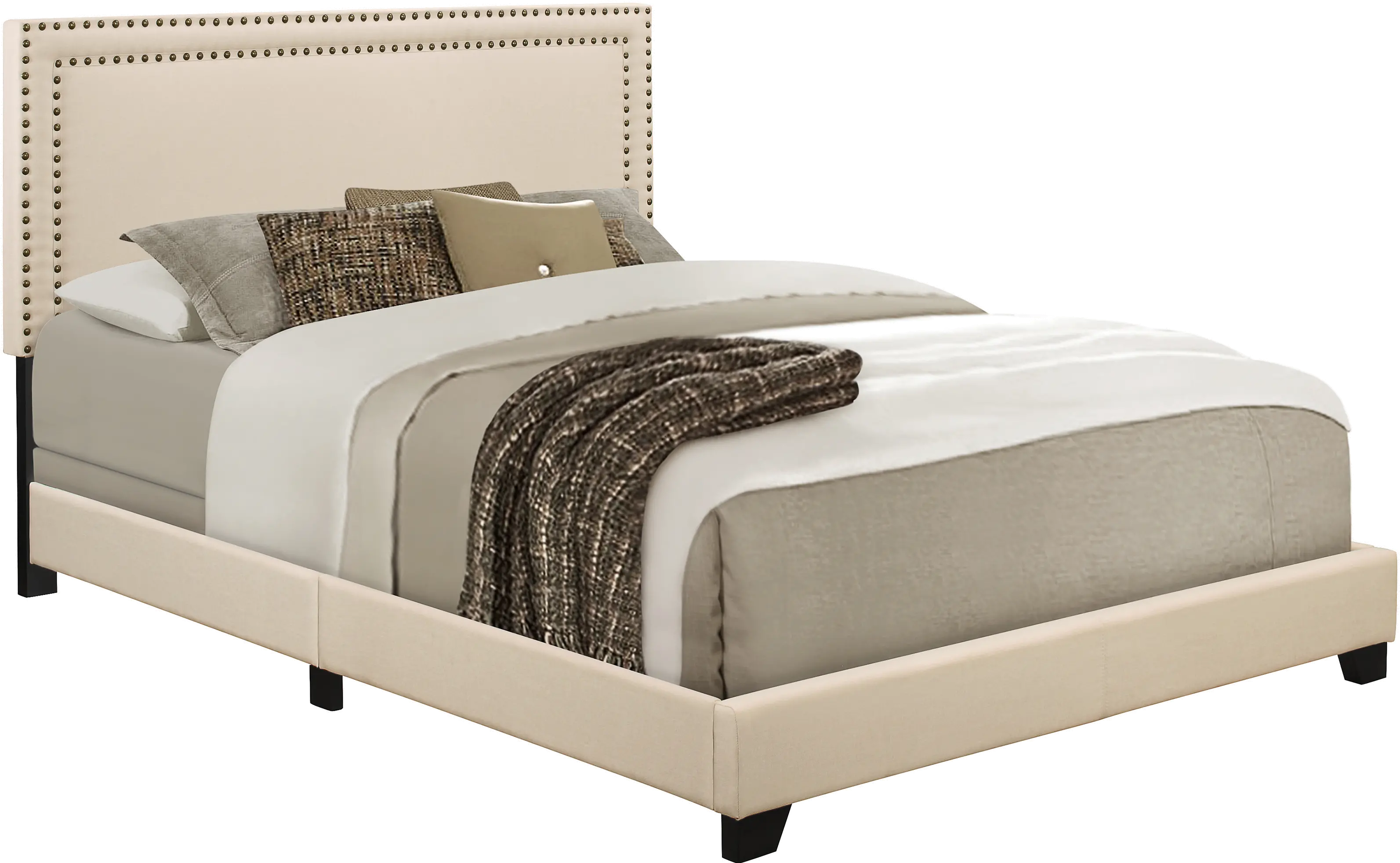 Contemporary Cream Queen Upholstered Bed - Modern Eclectic-6