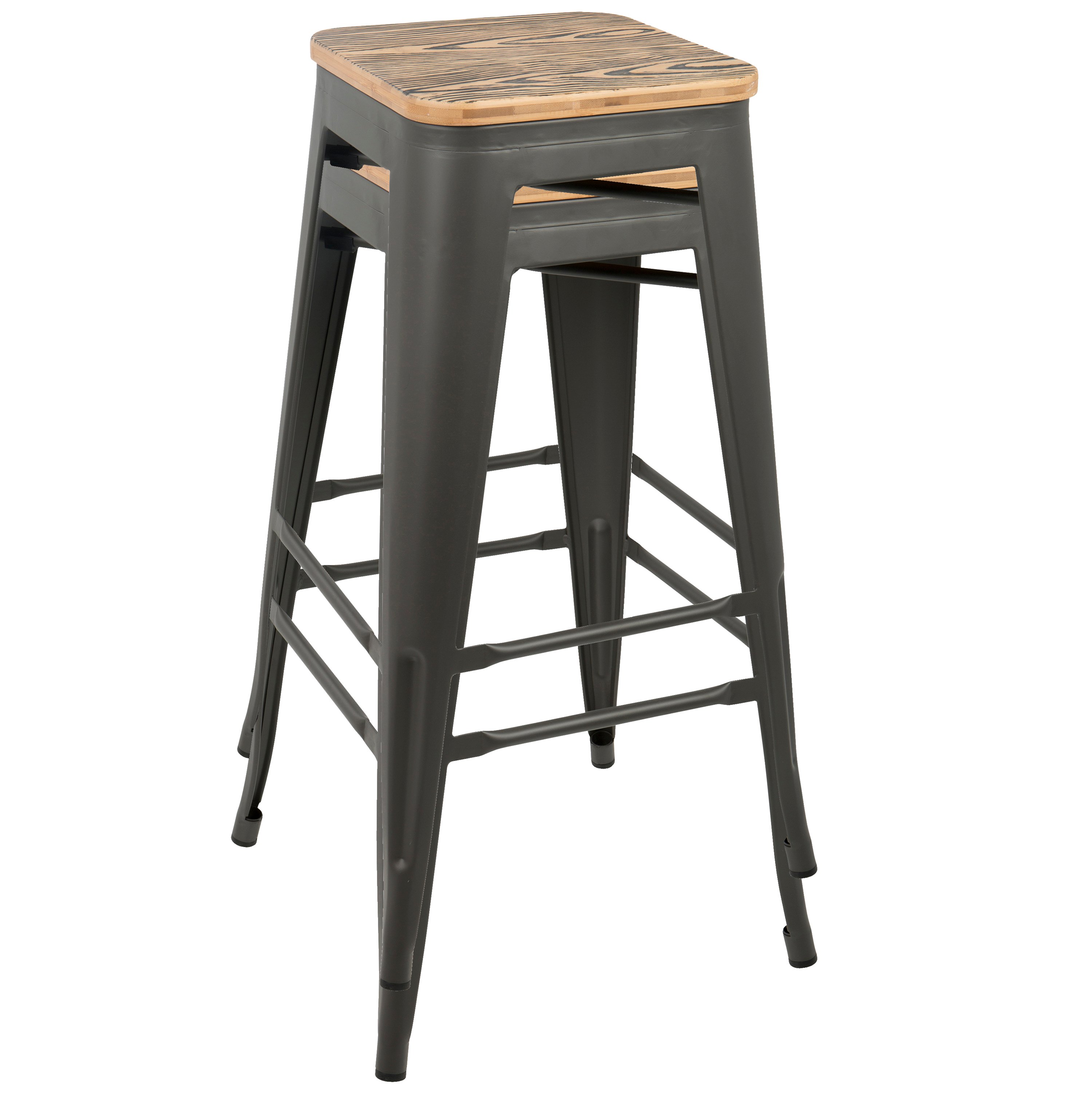 BS-TW-OR-BN-GY2 Industrial Gray Stackable Bar Stool (Set of 2)- Oregon-2