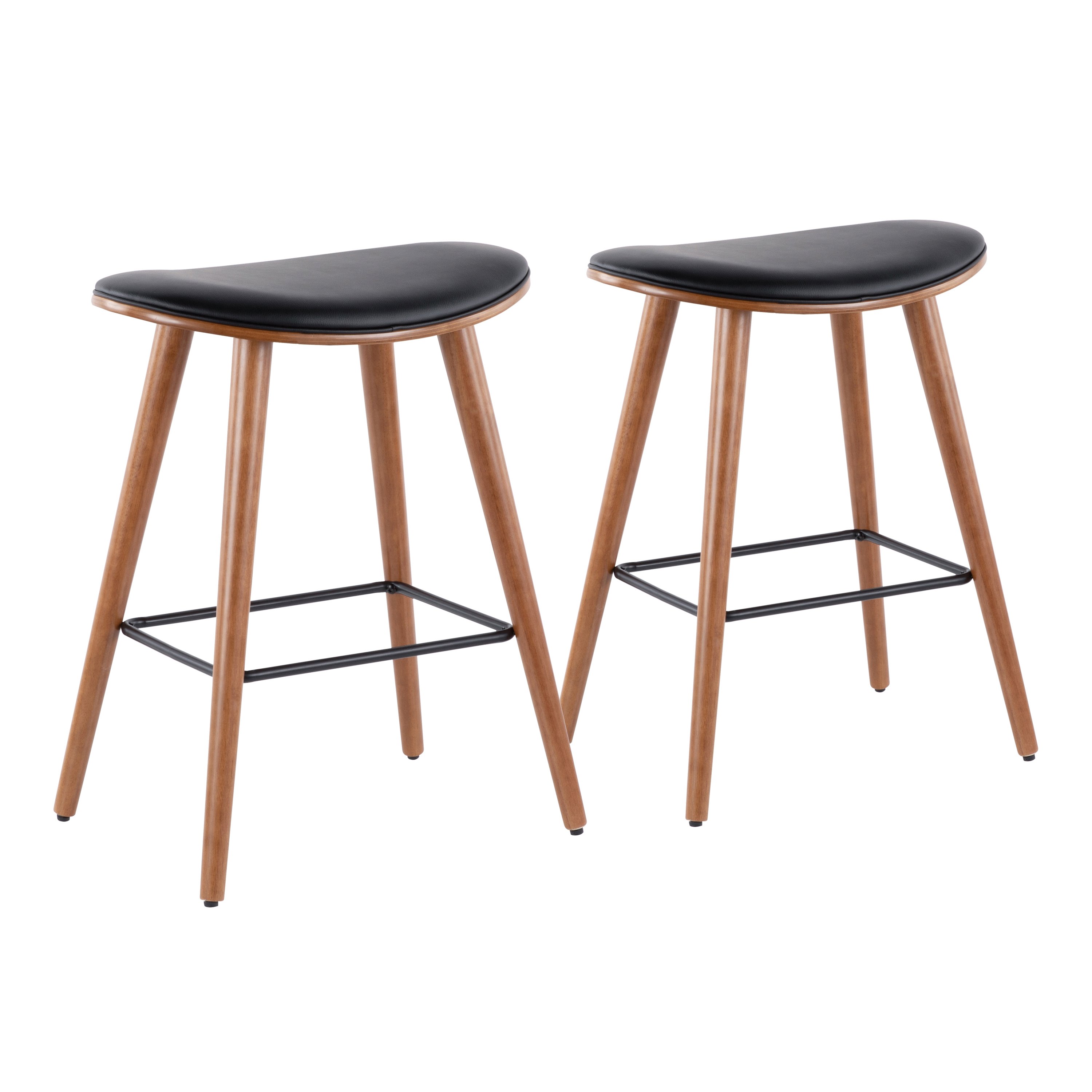 B26-SADL-WL-BK2 Mid Century 26 Inch Counter Height Stool (Set of 2) - Saddle-1