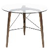 TB-TRILO-WL Mid Century Walnut and Glass Round Dining Room Table - Trilogy