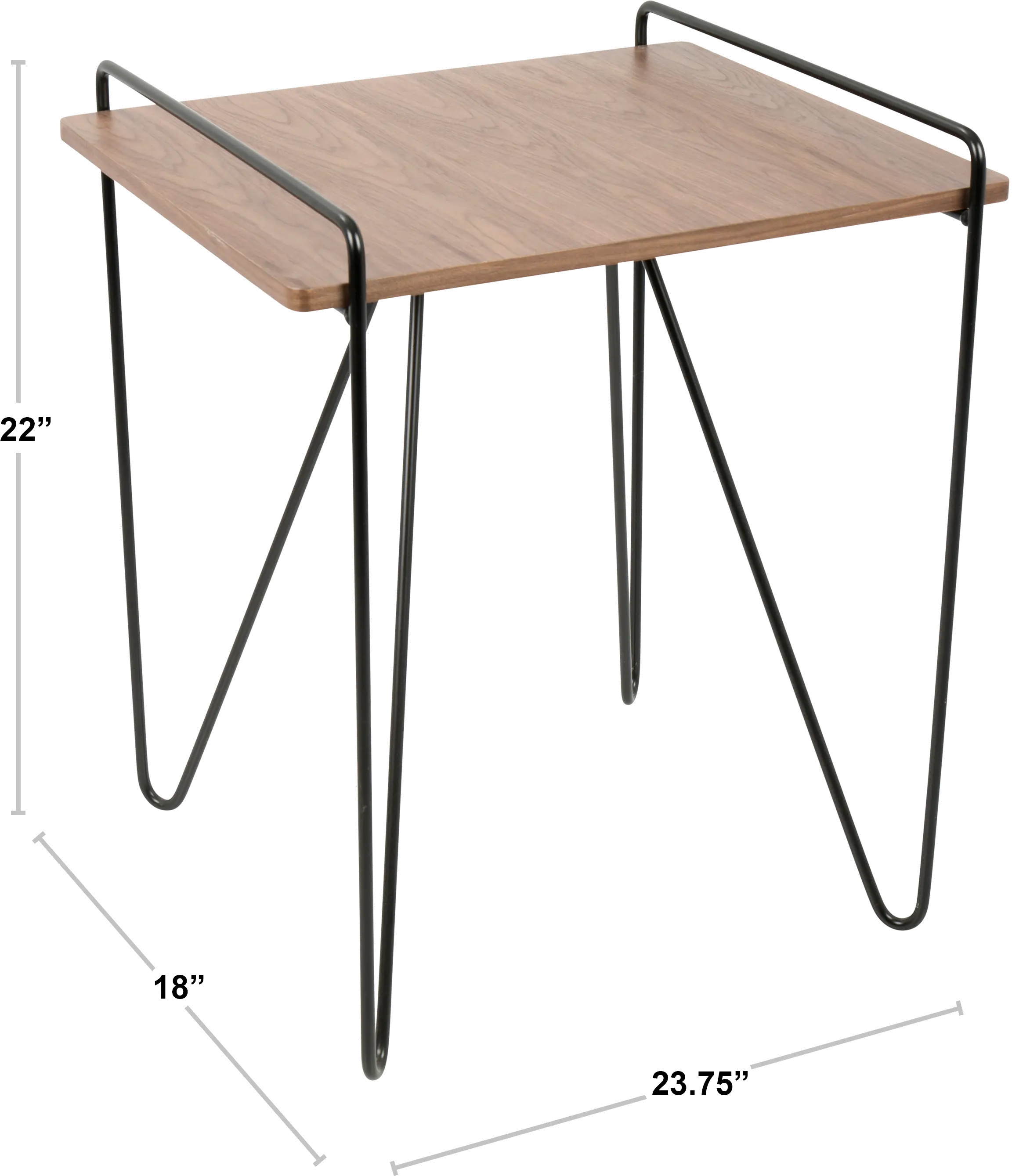 TBE-LOFT-WL-BK Mid Century Walnut End Table with Hairpin Legs - Loft-6