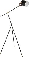 L-HYWDFL-AU-BK Industrial Black Tripod Floor Lamp with Gold Accents