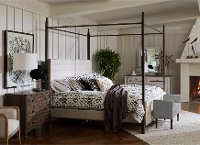 Modern Metal and Linen Queen Canopy Bed - Modern Eclectic