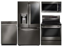 KIT LG 4 Piece Electric Kitchen Appliance Package with Door in Door Smart Refrigerator - Black Stainless Steel