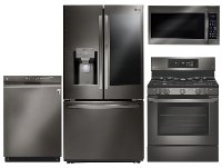 KIT LG 4 Piece Gas Kitchen Appliance Package with Door in Door Smart Refrigerator - Black Stainless Steel