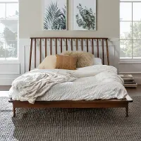 BQSPINWT Modern Walnut Brown Queen Spindle Platform Bed