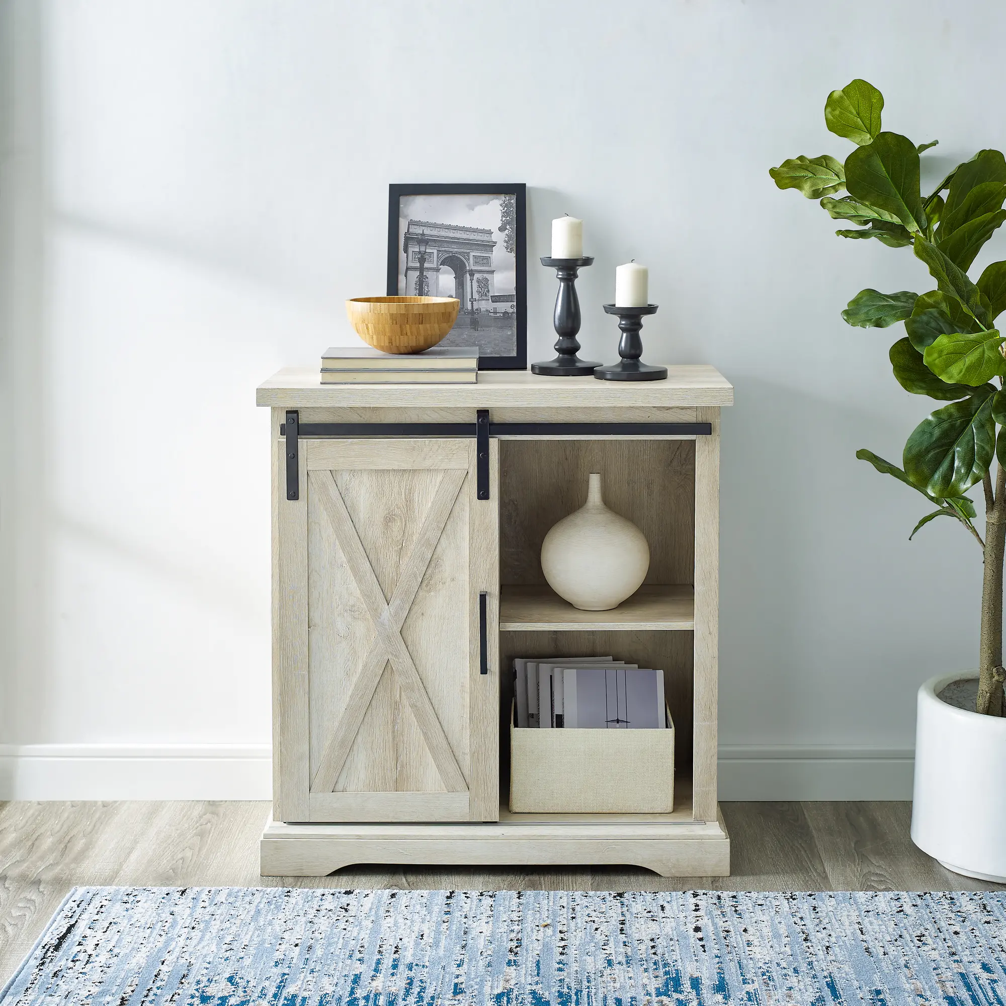 AF32ALXDWO Rustic Farmhouse White Oak Buffet - Barn Door-1