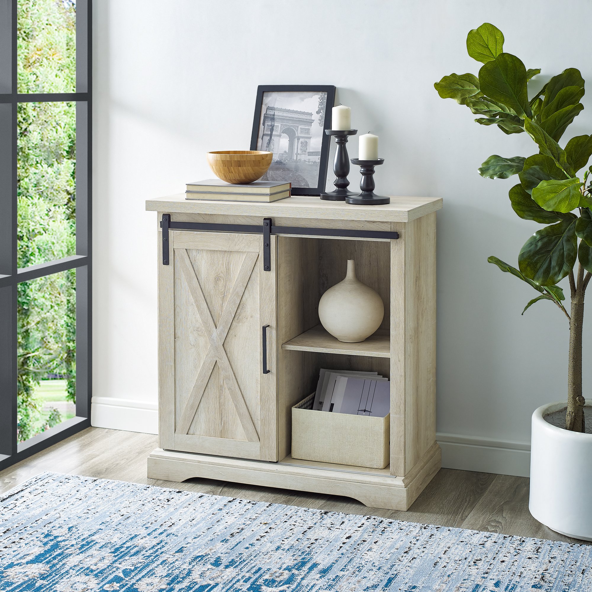 AF32ALXDWO Rustic Farmhouse White Oak Buffet - Barn Door-2