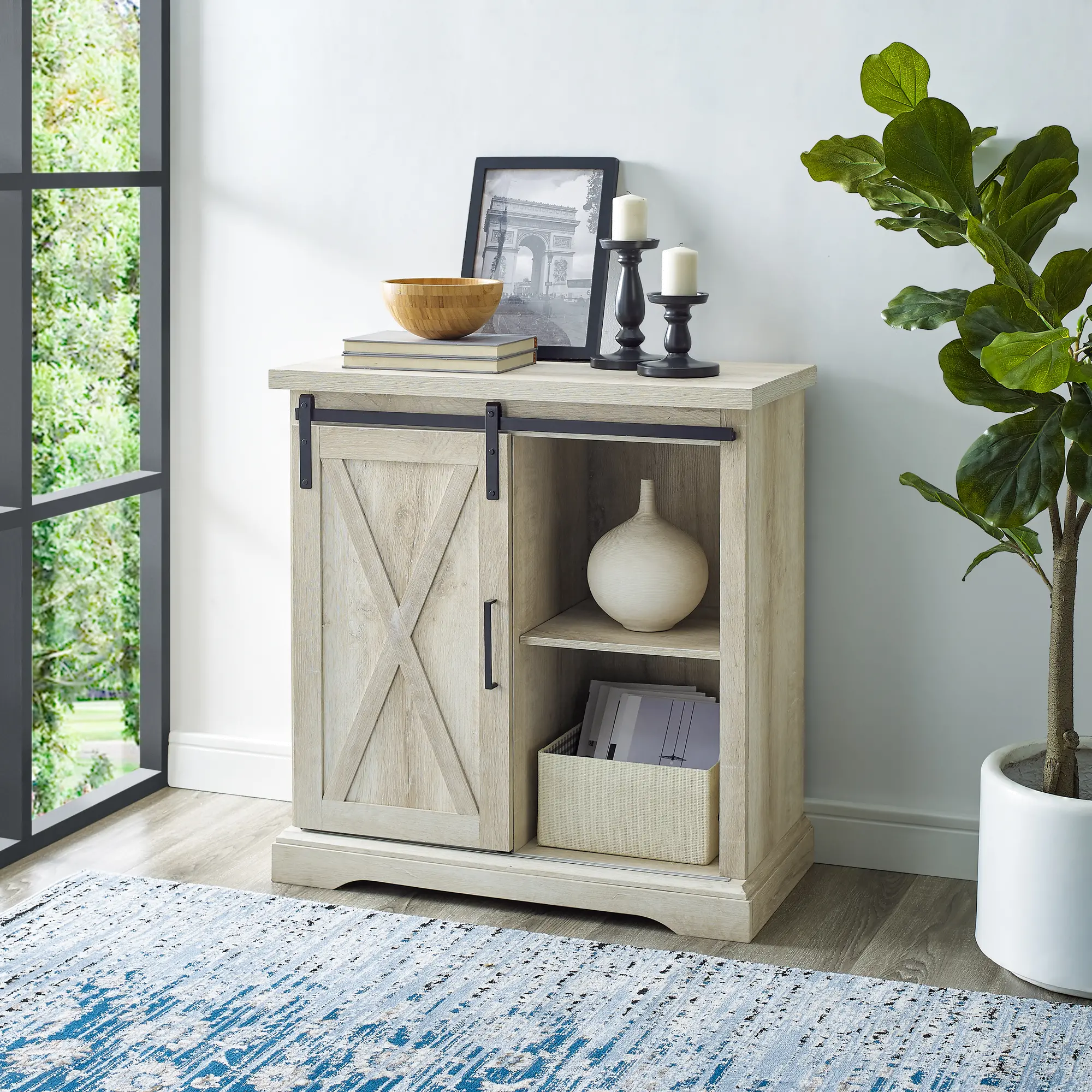 AF32ALXDWO Rustic Farmhouse White Oak Buffet - Barn Door-2