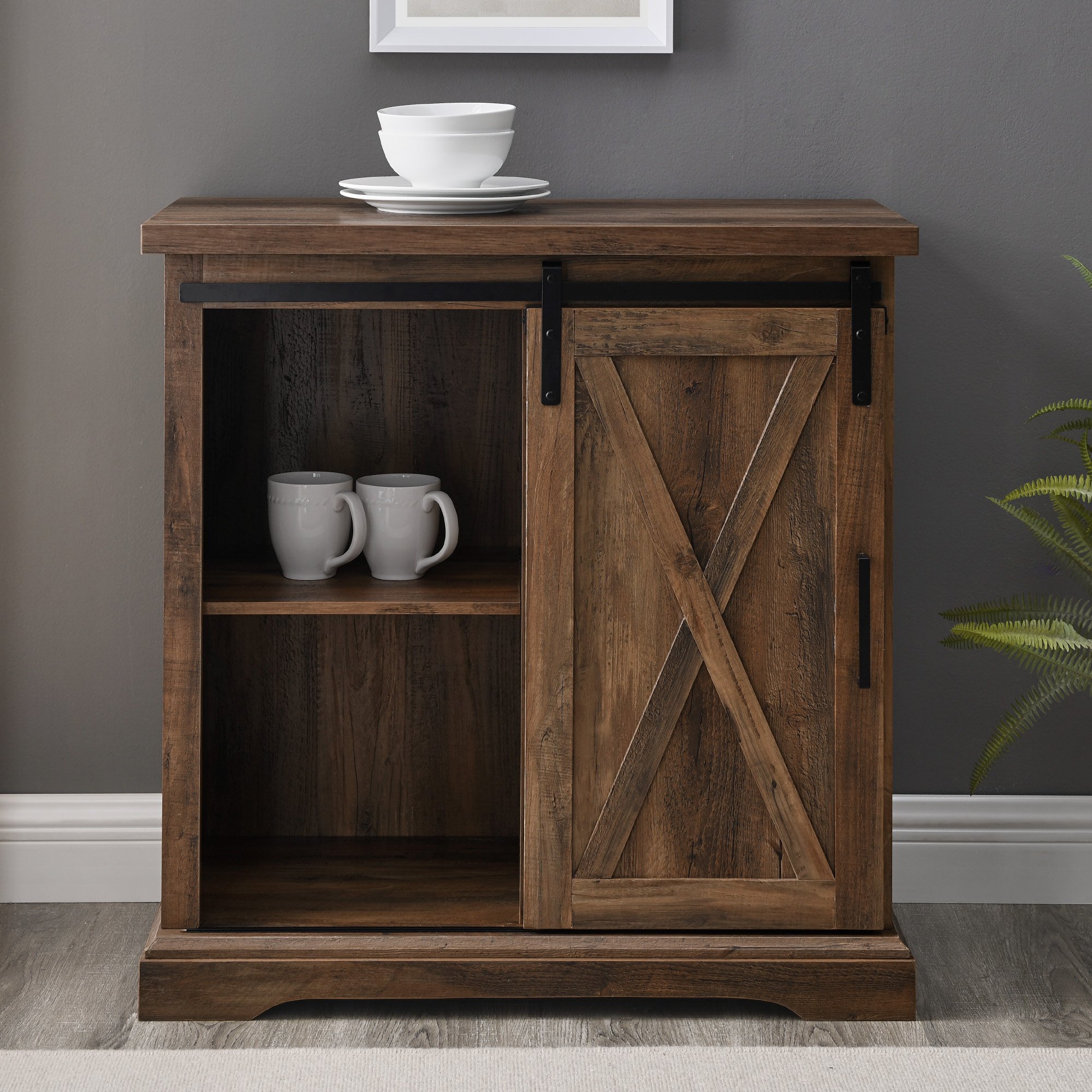 AF32ALXDRO Rustic Farmhouse Rustic Oak Buffet - Barn Door-3