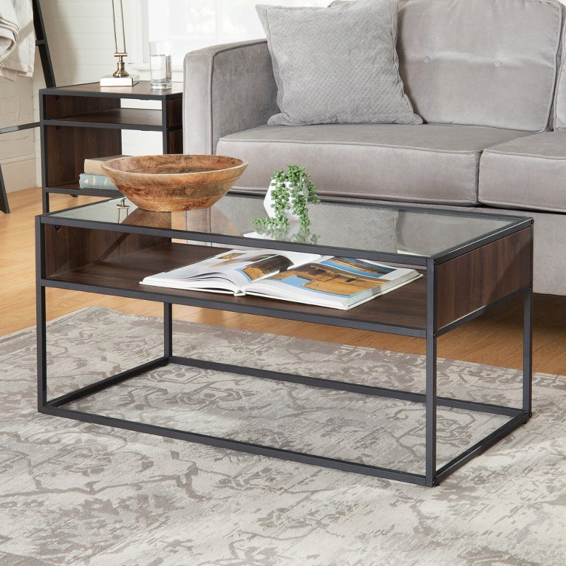 Dark Walnut And Glass Coffee Table Jersey Rc Willey Furniture Store