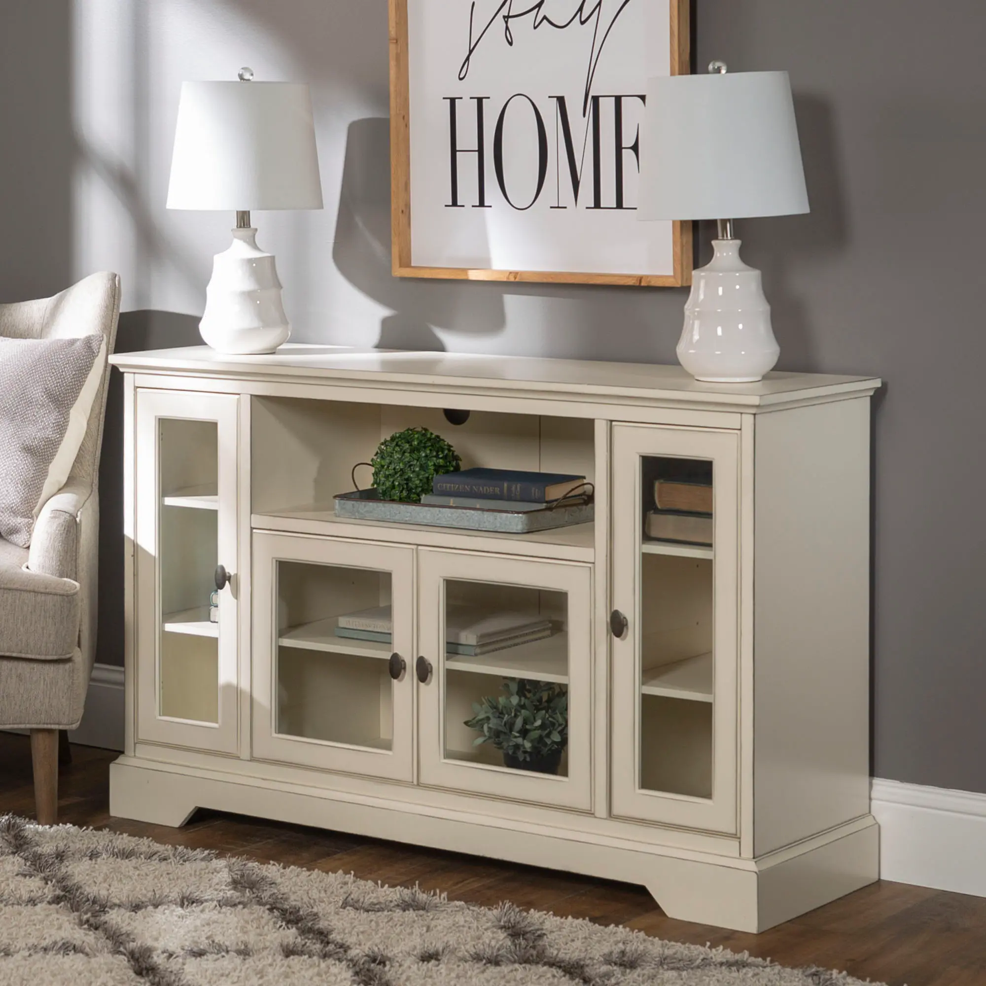W52C32AWH Washed White 52 Inch TV Stand - Highboy-2