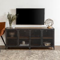 Industrial 60 inch Rustic Oak and Mesh TV Stand - Mesh-2
