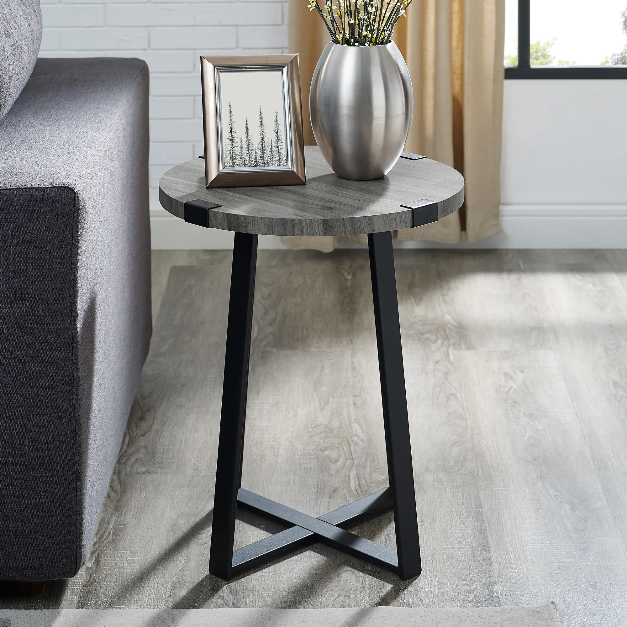 AF18MWSTSG Slate Gray Rustic Side Table - Metal Wrap-1