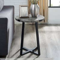 Slate Gray Rustic Side Table - Metal Wrap