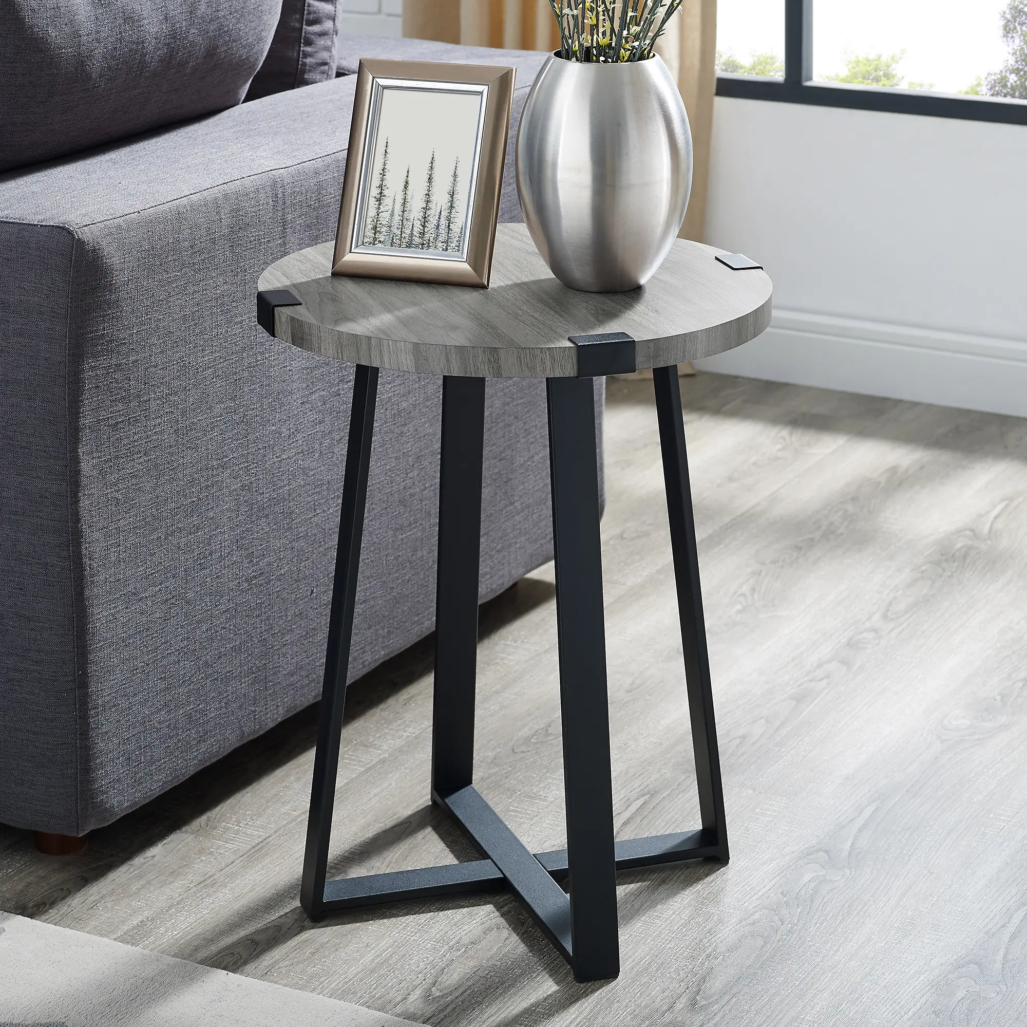AF18MWSTSG Slate Gray Rustic Side Table - Metal Wrap-2