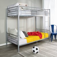 Modern Silver Metal Twin-over-Twin Bunk Bed