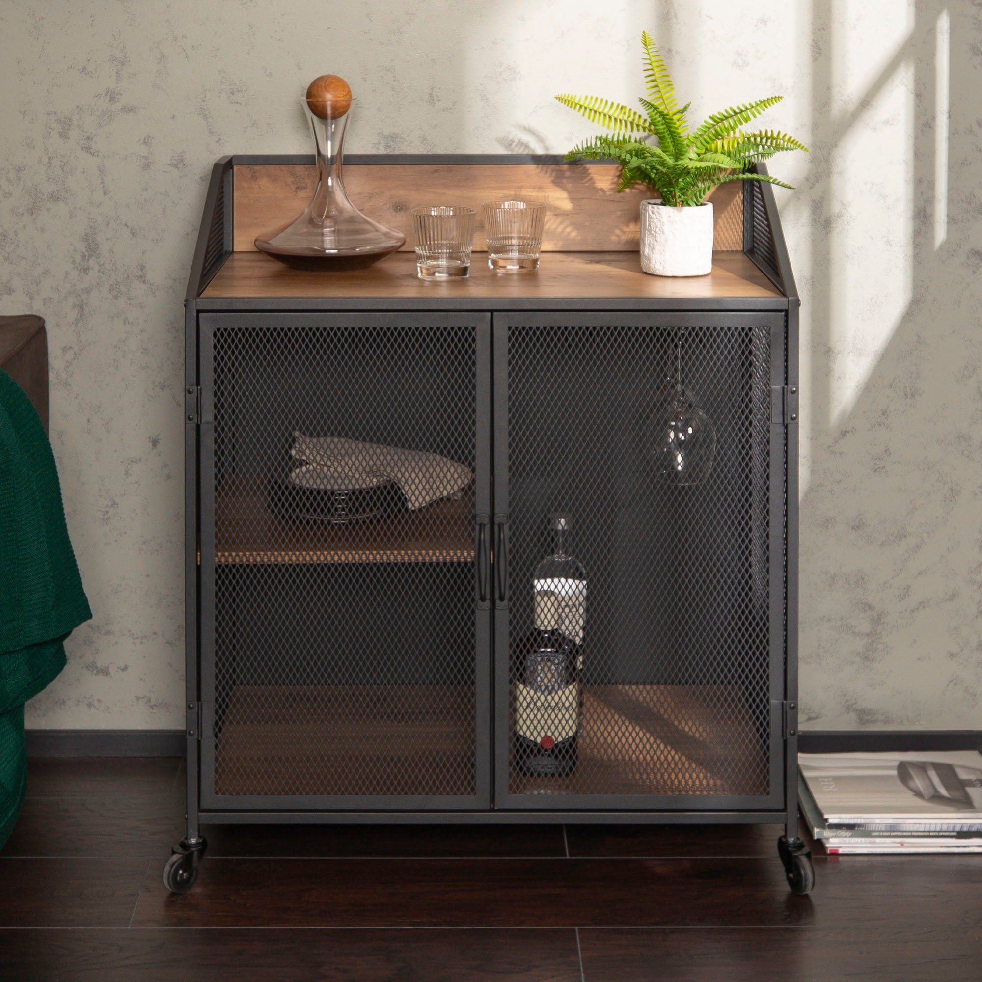 BU33SOIBCRO Industrial 33 Inch Rustic Oak Bar Cabinet-1