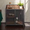 Industrial 33 Inch Rustic Oak Bar Cabinet
