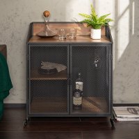 Industrial 33 Inch Rustic Oak Bar Cabinet
