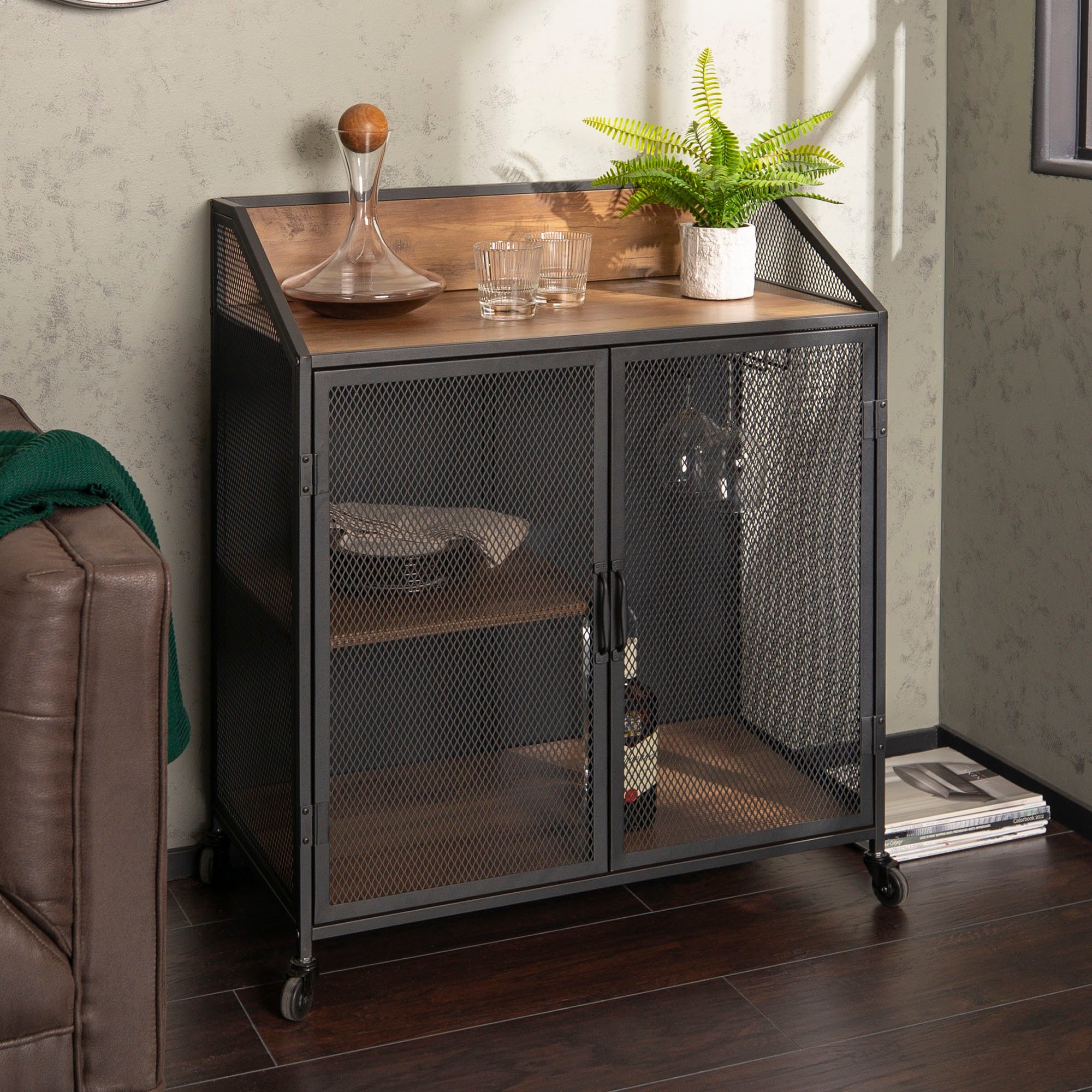 BU33SOIBCRO Industrial 33 Inch Rustic Oak Bar Cabinet-2