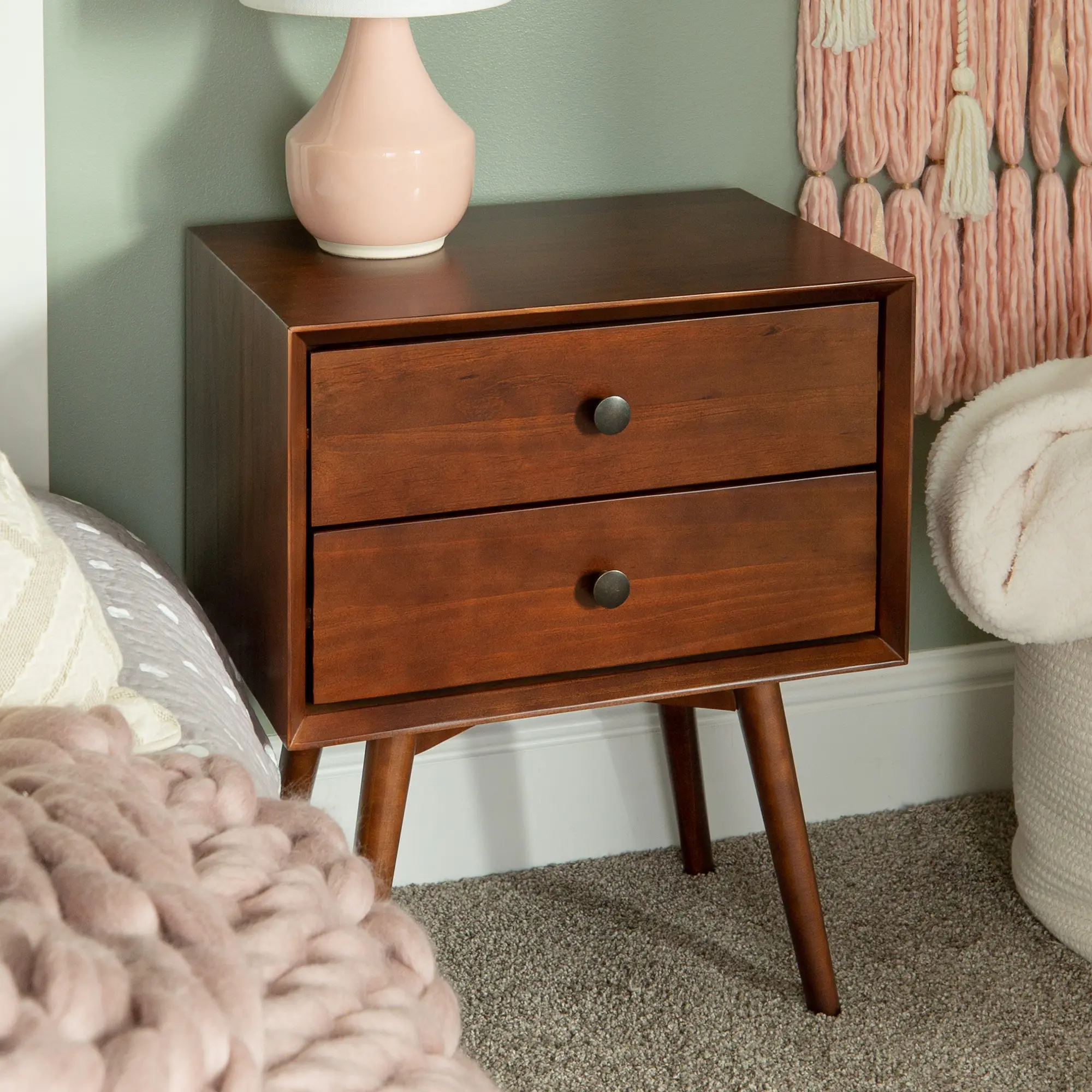 BR25MC2DWT Mid Century Modern Walnut Brown Nightstand-1