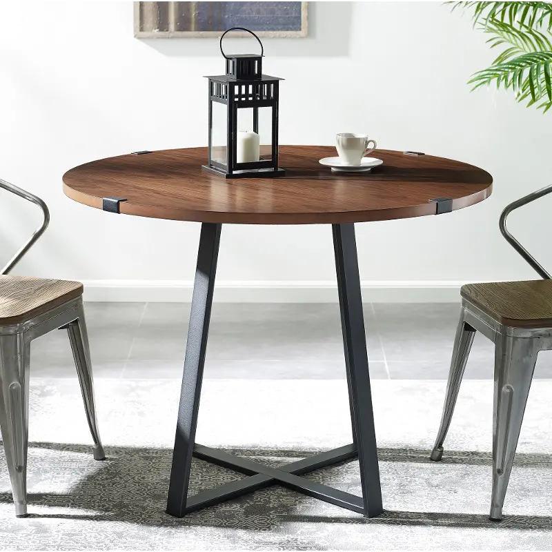 TW40RDWRADW Metal Wrap Dark Walnut 40 Inch Round Dining Table - Walker Edison