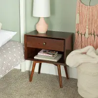 BR25MC1DWT Mid Century Walnut Brown 1-Drawer Nightstand