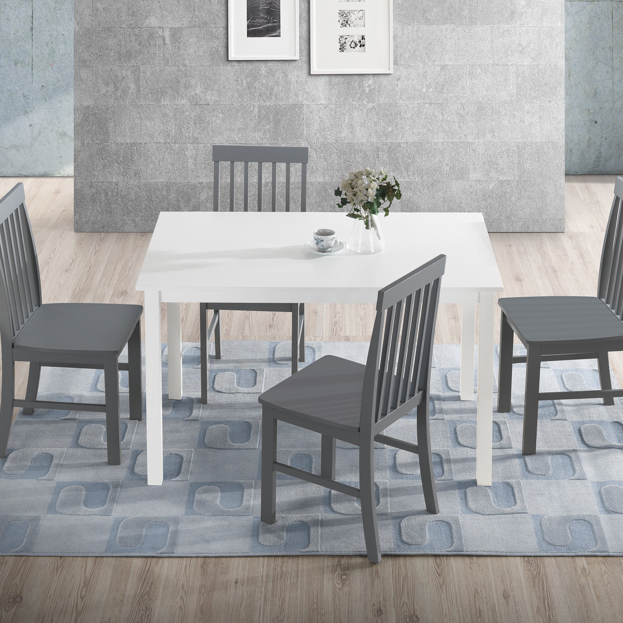 TW485PCWG White and Gray 5 Piece Dining Room Set-1